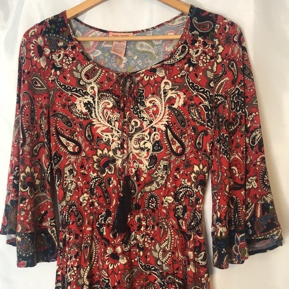 Flying Tomato Boho Paisley Embroidered Red Dress Size S - Picture 3 of 12